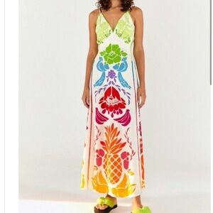 Farm Rio tropical graphic print linen dress